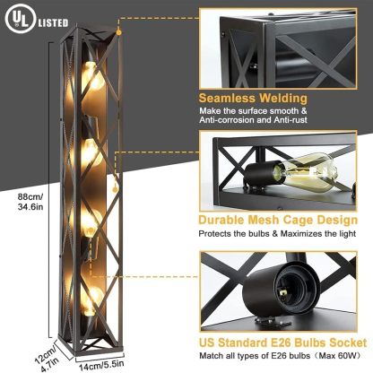 4-Light Industrial Vanity Lights, Bathroom Wall Mount Light Porch Wall Sconces Lamp, Vintage Brown Metal Farmhouse Wall Lighting Fixture