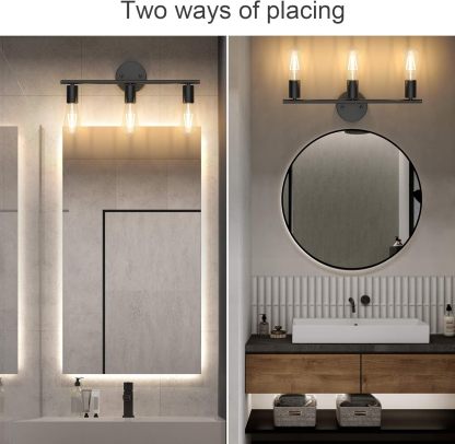 Black Wall Sconce 3 Light Industrial Matte Black Vanity Light Fixtures, Vintage Edison Wall Lamp Lighting Fixture for Bathroom