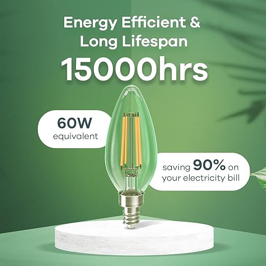 E12 Candelabra LED Light Bulbs 60W Equivalent, B11 Dimmable Chandelier Light Bulbs, 4.5W Clear Glass Vintage Edison Filament Candle Bulbs 6 Packs