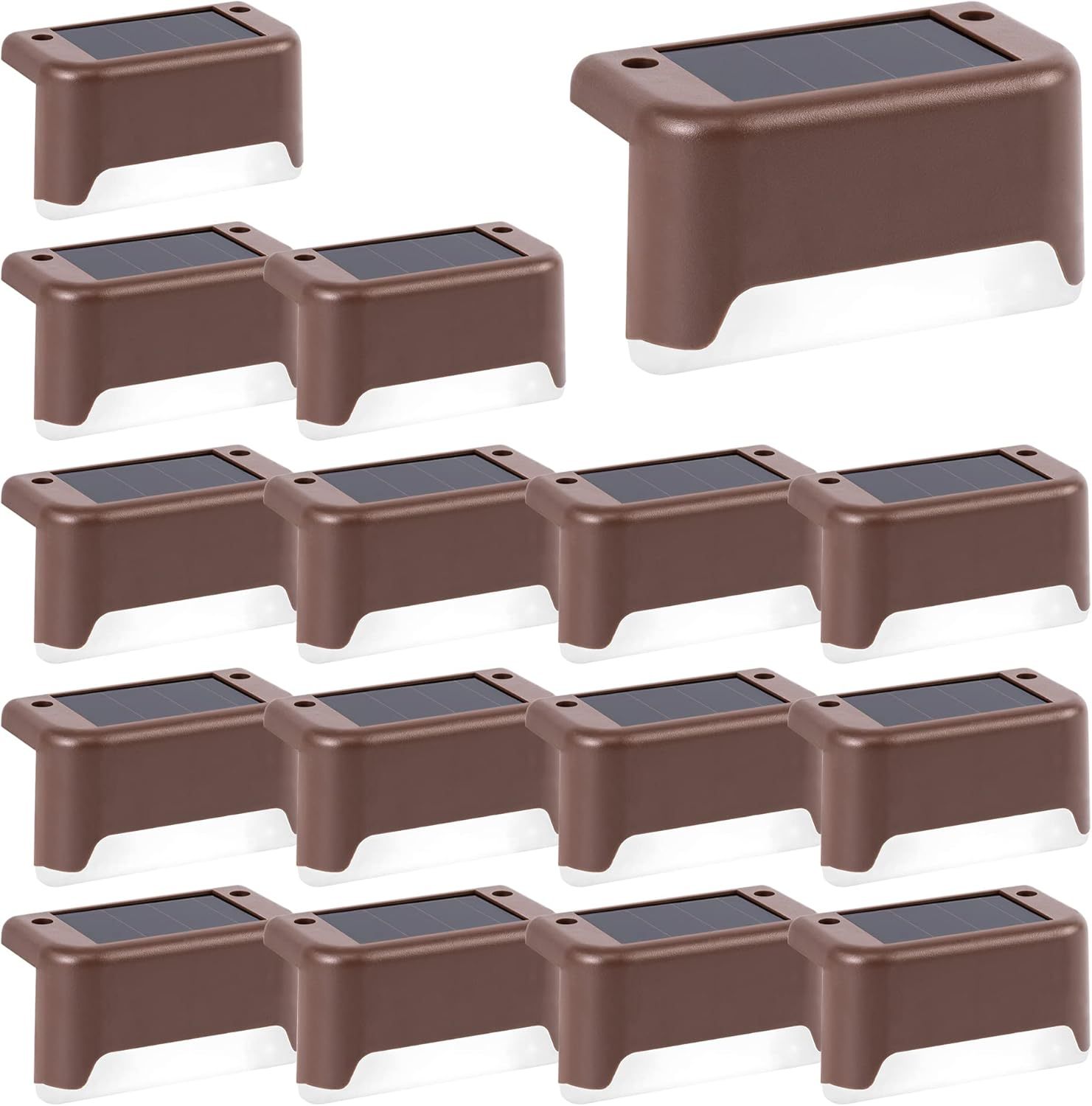 12 Pcs Solar Deck Lights, Bronze Finished Waterproof Led Solar Lamp for Outdoor Pathway, Yard, Patio, Stairs, Step and Fences. (Cool White)