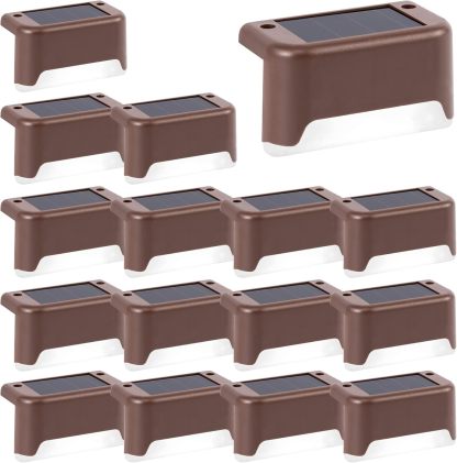 12 Pcs Solar Deck Lights, Bronze Finished Waterproof Led Solar Lamp for Outdoor Pathway, Yard, Patio, Stairs, Step and Fences. (Cool White)