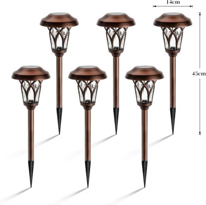Solar Lights Outdoor 6 Pack, Brown Solar Landscape Lights Warm White, Super Bright High Lumen Waterproof Metal Automatic Solar Lights for Yard, Pathway, Garden, Walkway