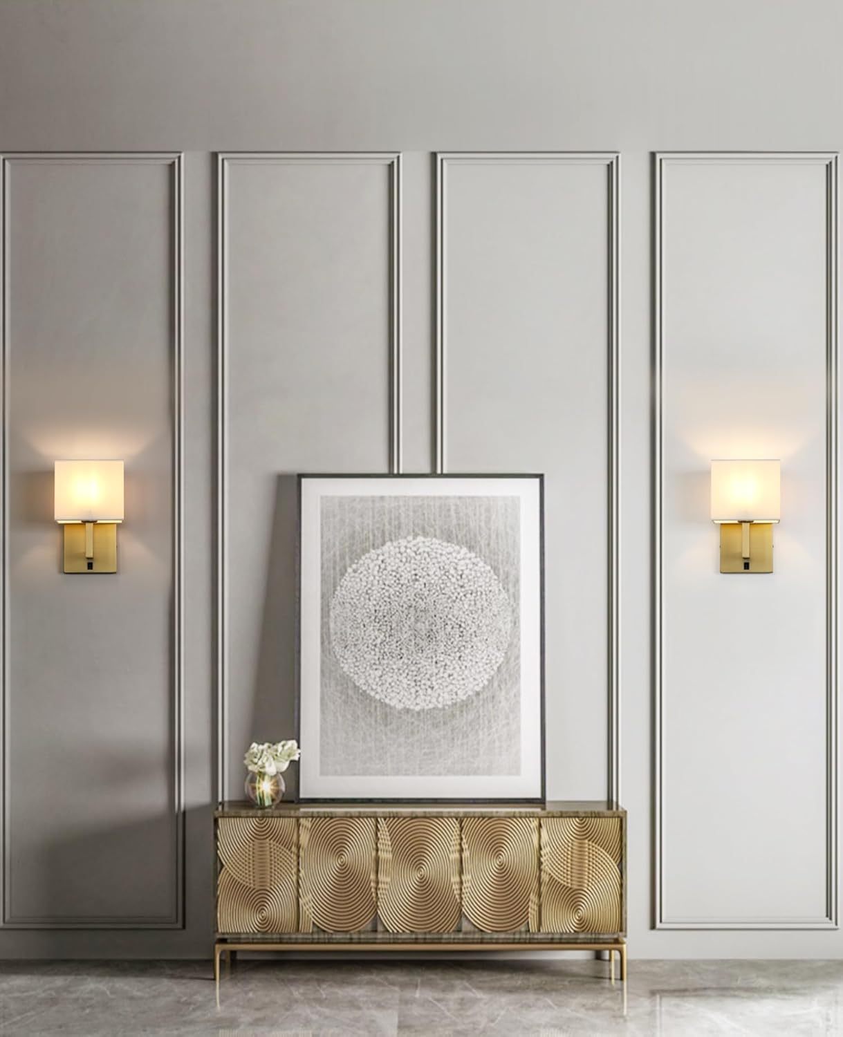 Set of 2 Indoor Vanity Wall Sconce with On Off Switch, Brass Modern Boho Vintage Industrial Light with Square Fabric Shade