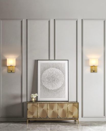 Set of 2 Indoor Vanity Wall Sconce with On Off Switch, Brass Modern Boho Vintage Industrial Light with Square Fabric Shade