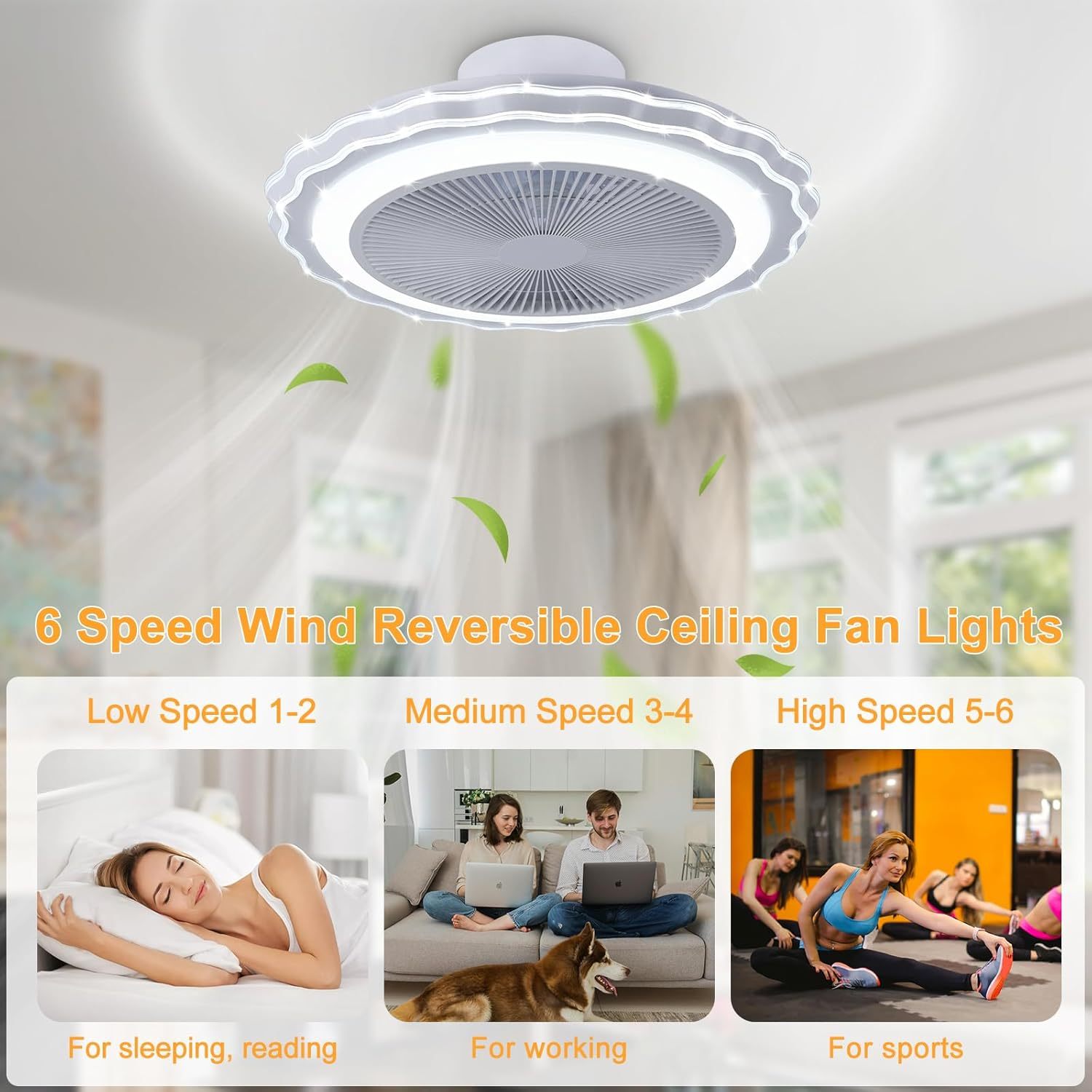 Ceiling Fan Mount for Bedroom: 20 Inch Bladeless Ceiling Fan with Light and Remote for Living Room Kitchen Dining Room