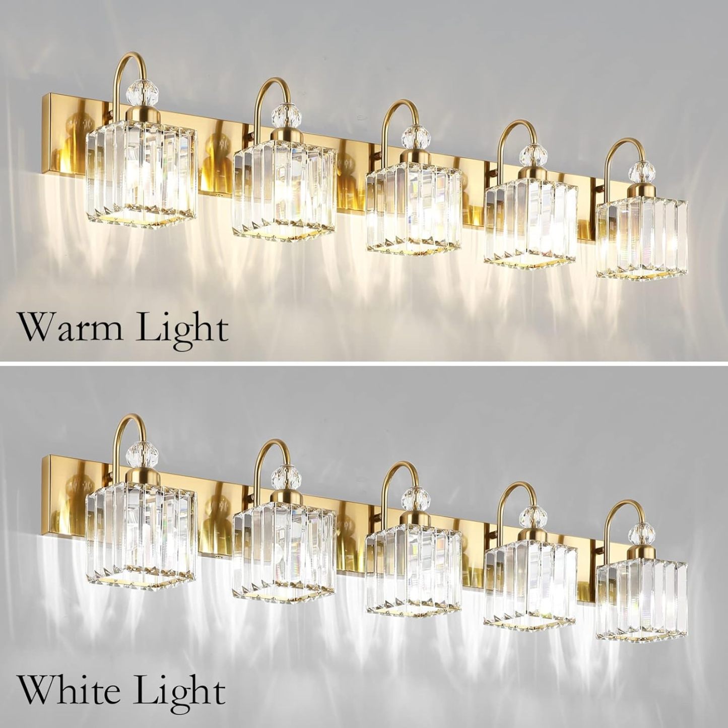 Modern Gold Vanity Lights for Bathroom 6-Lights Gold Crystal Bathroom Vanity Lights Over Long Mirror Modern Gold Crystal Bathroom Lighting Fixtures
