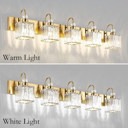 Modern Gold Vanity Lights for Bathroom 6-Lights Gold Crystal Bathroom Vanity Lights Over Long Mirror Modern Gold Crystal Bathroom Lighting Fixtures