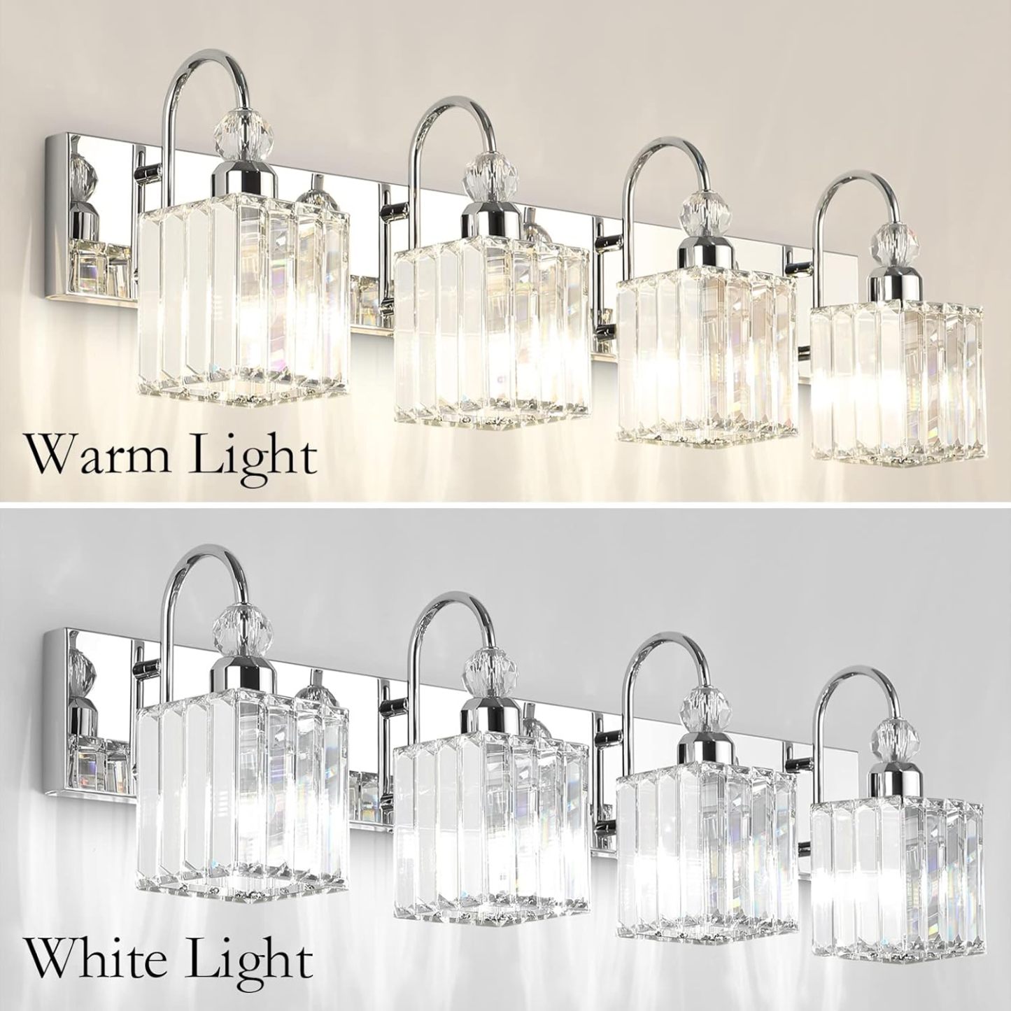 Chrome Crystal Vanity Light for Bathroom 4-Lights 31.5'' Modern Bathroom Wall Lighting Modern Chrome Bathroom Vanity Lighting Over Mirror