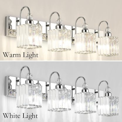 Chrome Crystal Vanity Light for Bathroom 4-Lights 31.5'' Modern Bathroom Wall Lighting Modern Chrome Bathroom Vanity Lighting Over Mirror