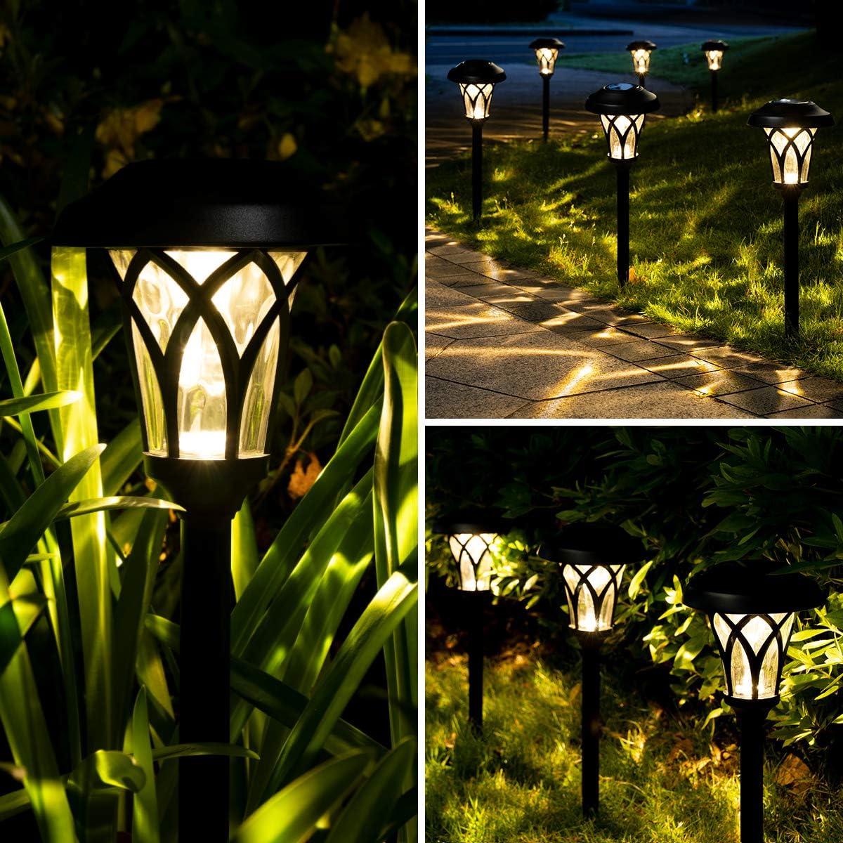 Solar Lights Outdoor 6 Pack, Solar Landscape Lights Warm White, Black Super Bright High Lumen Waterproof Metal Automatic Solar Lights for Yard, Pathway, Garden, Walkway