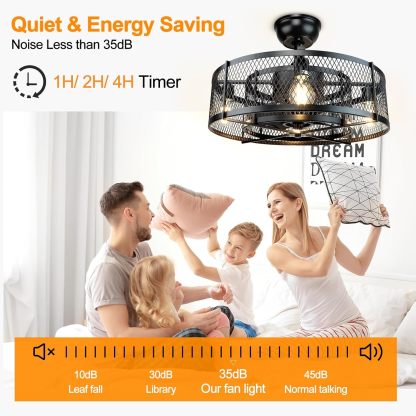 20 Inch Caged Ceiling Fan with Light, Farmhouse Ceiling Fan Lights with Remote, Industrial Ceiling Fans for Living Room, Bedroom, Kitchen, 6 Speeds Wind, Timer, 4xE26 Bulb Base, Black (No Bulb)