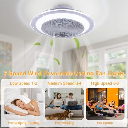 Ceiling Fan Mount for Bedroom: 20 Inch Bladeless Ceiling Fan with Light and Remote for Living Room Kitchen Dining Room