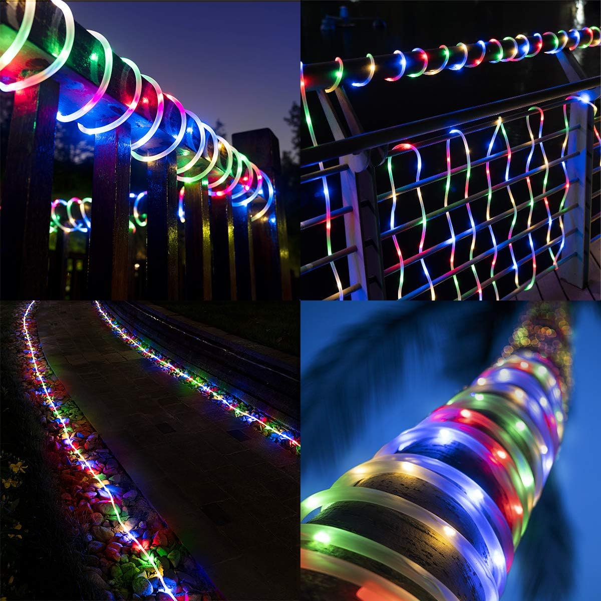 2 Pack Solar Rope Lights, Each with 100 LEDs 35.7 FT 8 Modes, Solar Rope Lights Outdoor Waterproof, Solar String Rope Lights for Outdoor Balcony Fence Patio Backyard Camping(Multicolor)