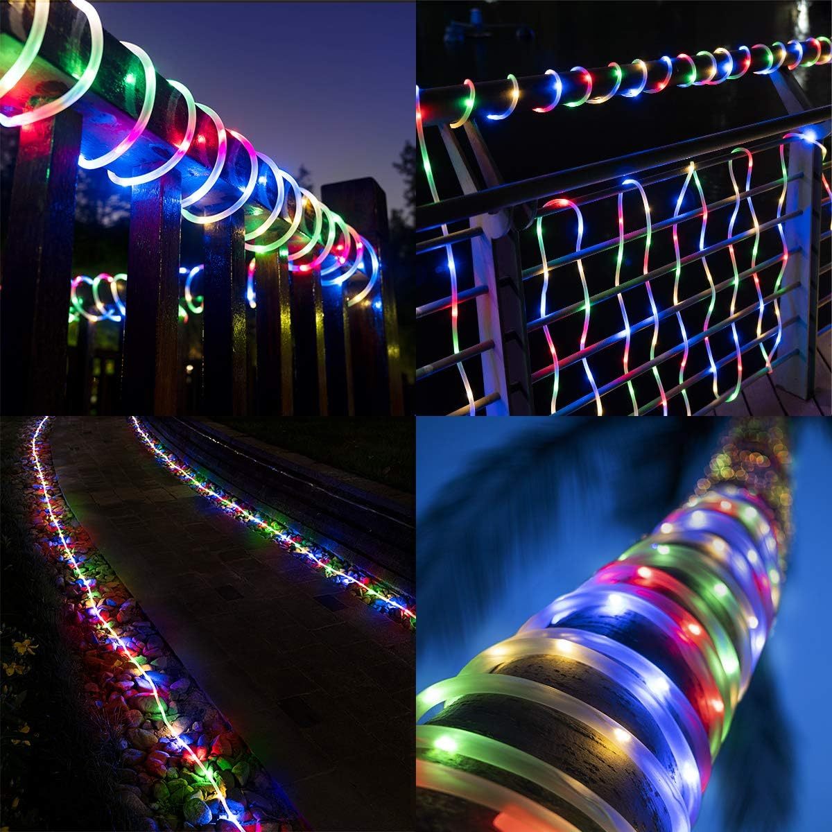 2 Pack Solar Rope Lights, Each with 100 LEDs 35.7 FT 8 Modes, Solar Rope Lights Outdoor Waterproof, Solar String Rope Lights for Outdoor Balcony Fence Patio Backyard Camping(Multicolor)