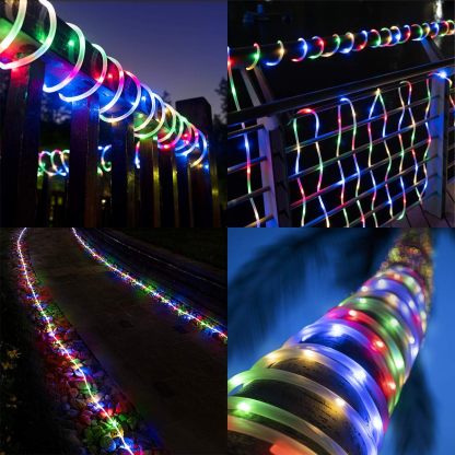 2 Pack Solar Rope Lights, Each with 100 LEDs 35.7 FT 8 Modes, Solar Rope Lights Outdoor Waterproof, Solar String Rope Lights for Outdoor Balcony Fence Patio Backyard Camping(Multicolor)