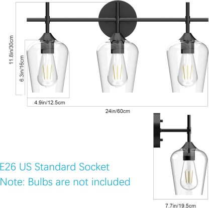 Industrial Bathroom Vanity Light Fixtures 3-Lights Matte Black with Clear Glass Vintage Edison Wall Lamp Light Fixture for Bathroom