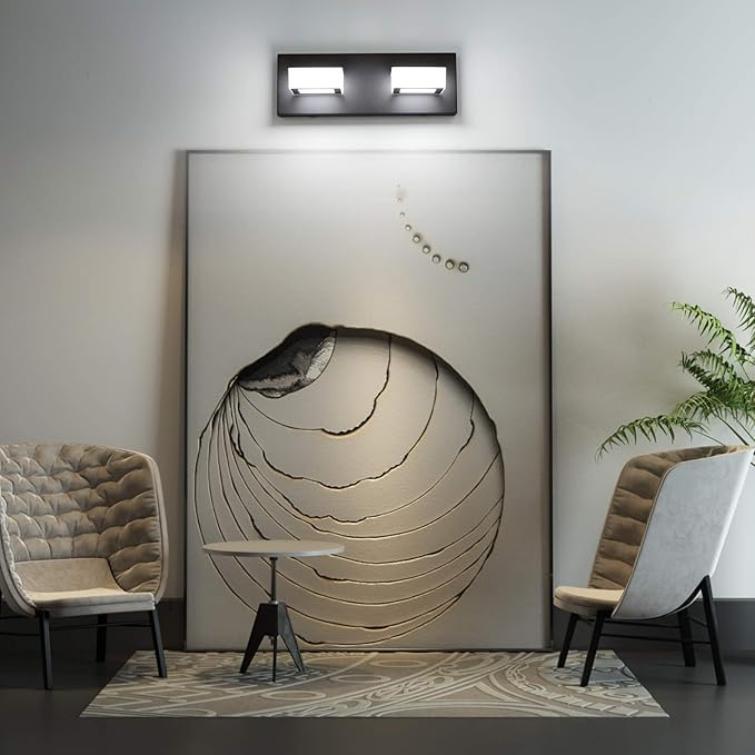 2 Lights Black Modern Bathroom Vanity Light Acrylic LED Modern Black Bathroom Wall Lighting Fixtures