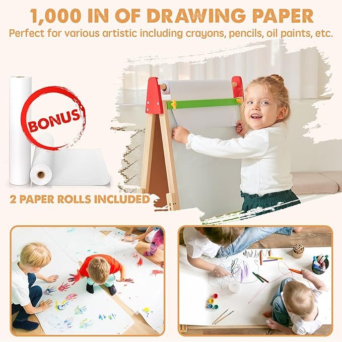 Easel for Kids with 2 Drawing Paper Roll, Learning-Toy for 3,4,5,6,7,8 Years Old Boy & Girls