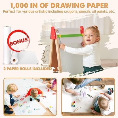 Easel for Kids with 2 Drawing Paper Roll, Learning-Toy for 3,4,5,6,7,8 Years Old Boy & Girls