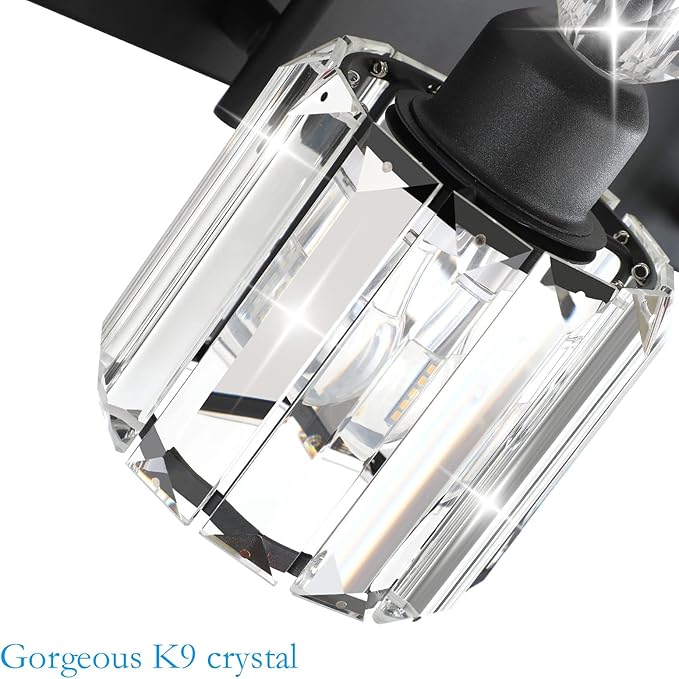 Black Vanity Light 2-Lights Modern Crystal Vanity Lights for Bathroom Matte Black Crystal Wall Light Fixtures Modern Black Crystal Bathroom Light Fixtures
