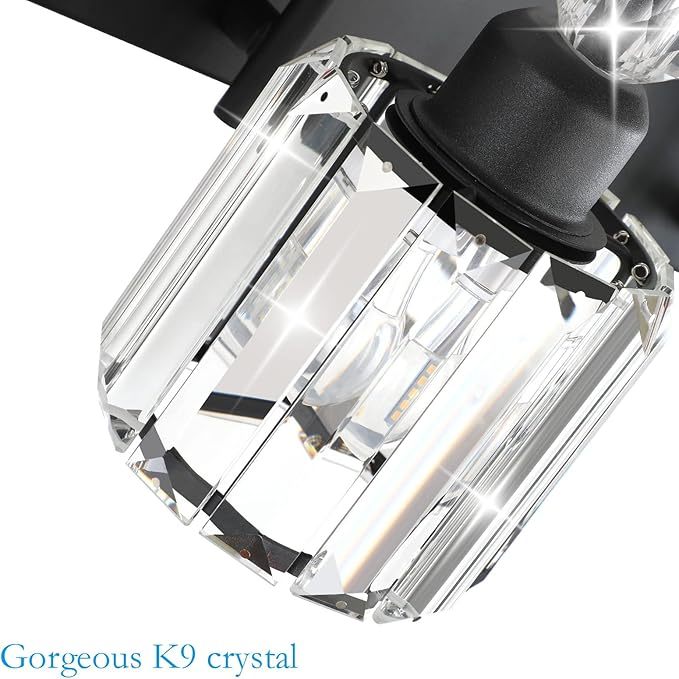 Black Vanity Light 2-Lights Modern Crystal Vanity Lights for Bathroom Matte Black Crystal Wall Light Fixtures Modern Black Crystal Bathroom Light Fixtures