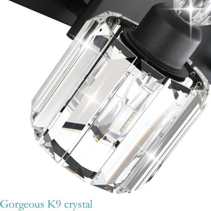 Black Vanity Light 2-Lights Modern Crystal Vanity Lights for Bathroom Matte Black Crystal Wall Light Fixtures Modern Black Crystal Bathroom Light Fixtures