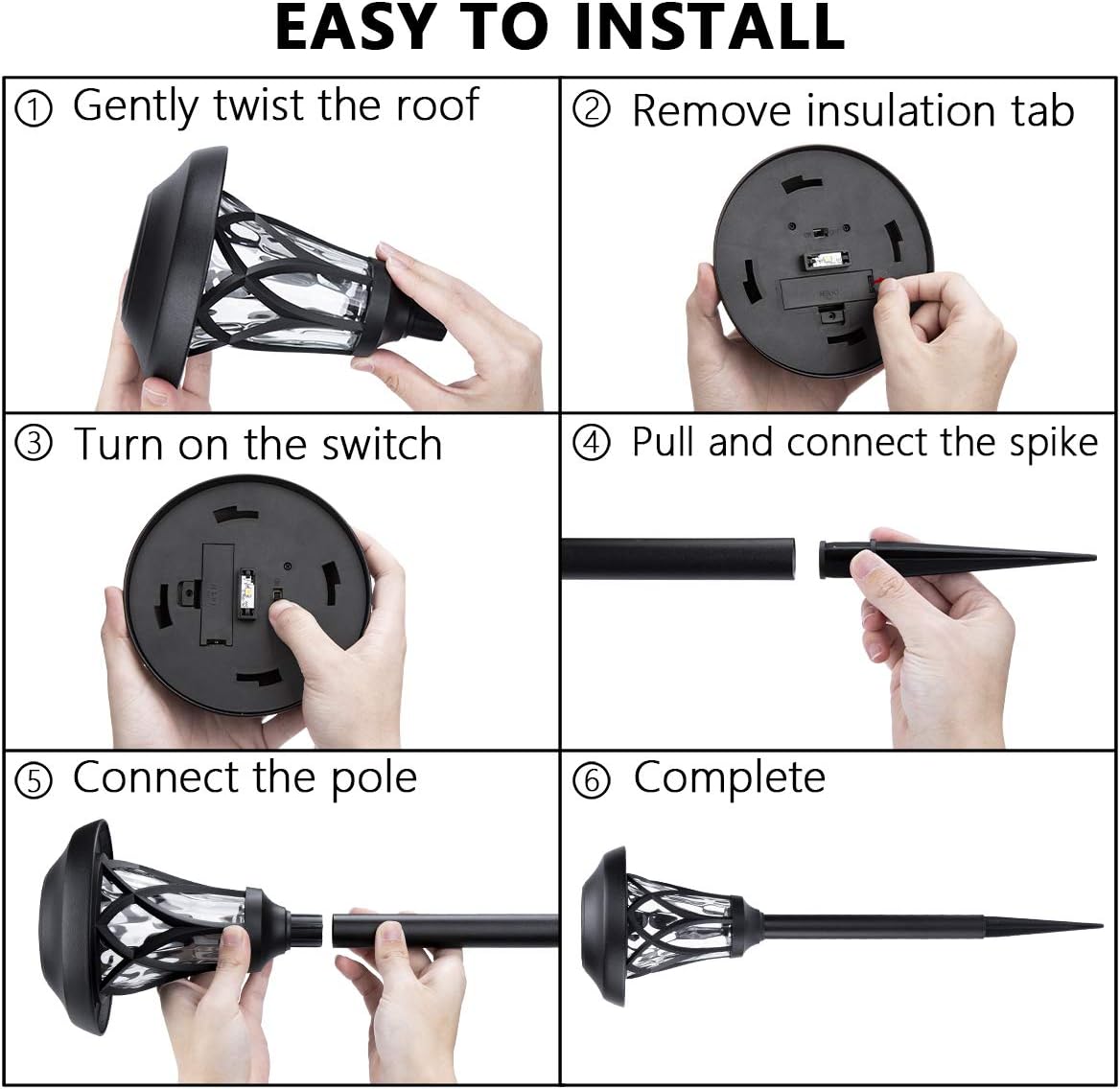 Solar Lights Outdoor 6 Pack, Solar Landscape Lights Warm White, Black Super Bright High Lumen Waterproof Metal Automatic Solar Lights for Yard, Pathway, Garden, Walkway