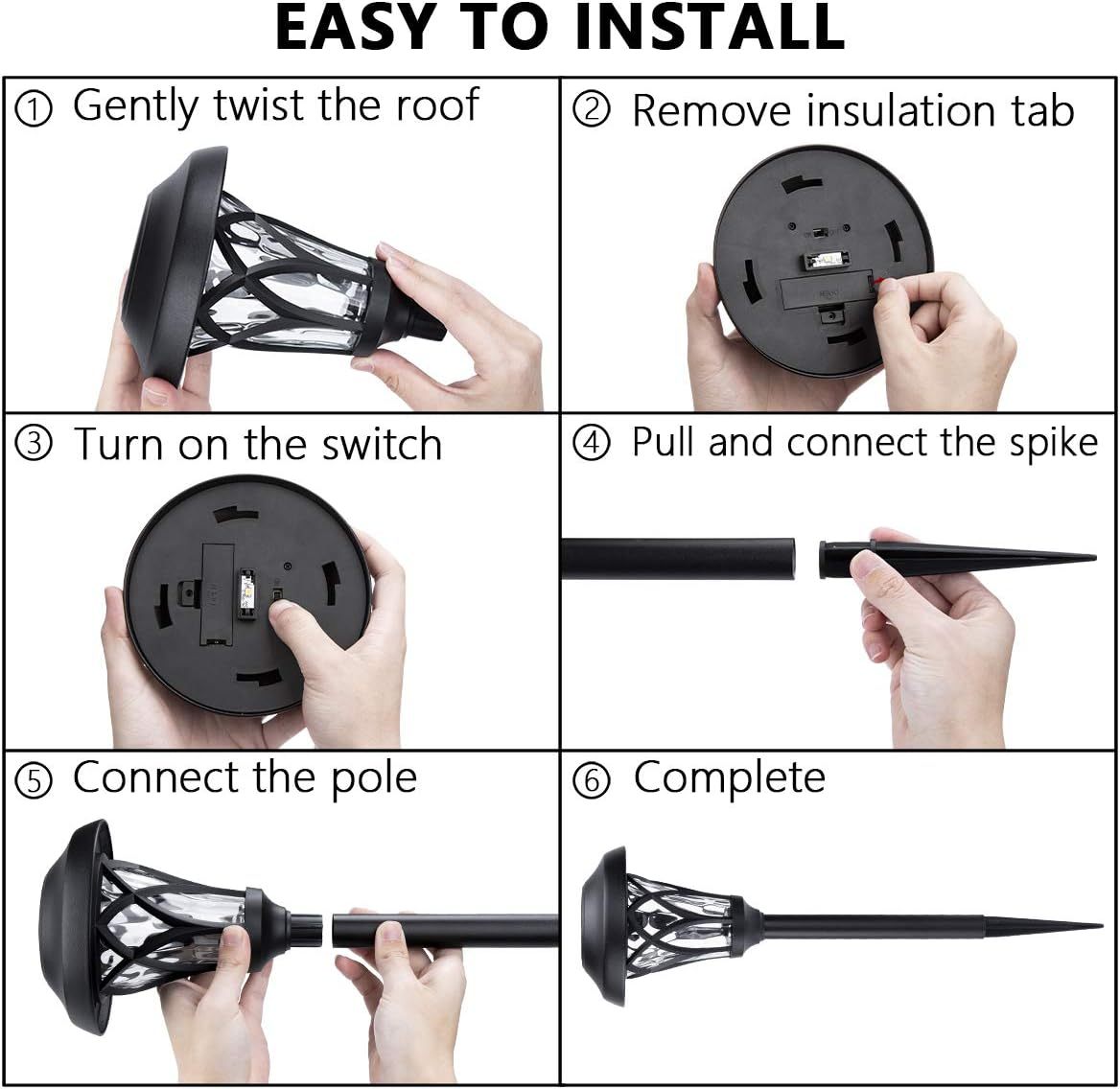 Solar Lights Outdoor 6 Pack, Solar Landscape Lights Warm White, Black Super Bright High Lumen Waterproof Metal Automatic Solar Lights for Yard, Pathway, Garden, Walkway