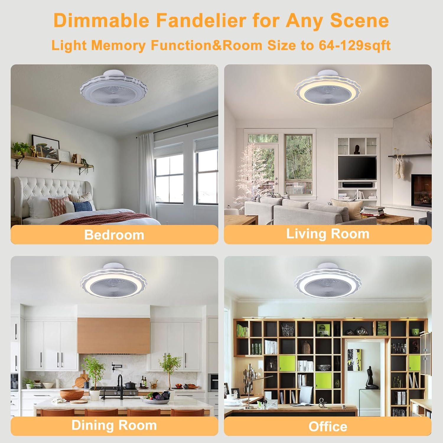 Ceiling Fan Mount for Bedroom: 20 Inch Bladeless Ceiling Fan with Light and Remote for Living Room Kitchen Dining Room