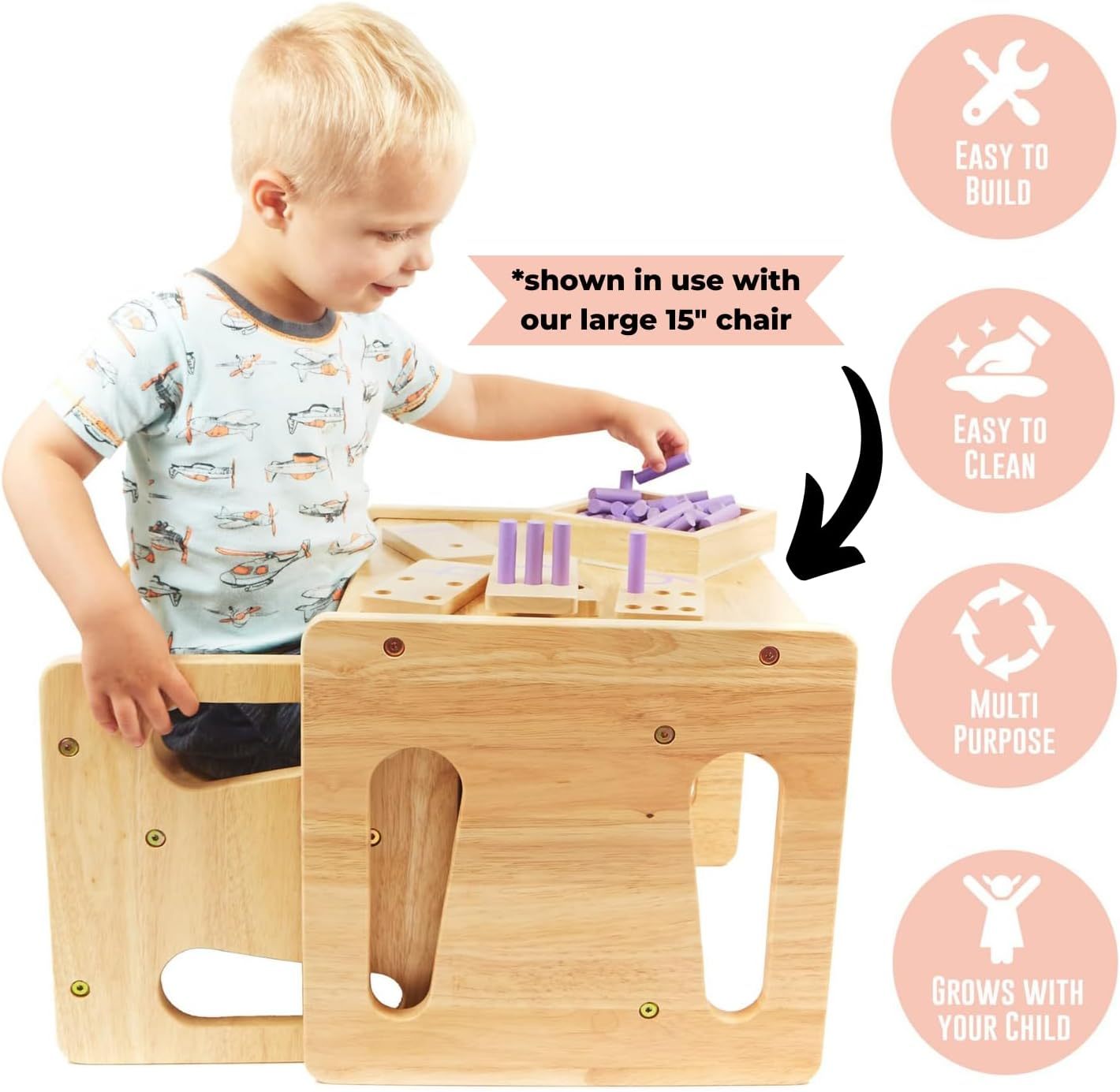 Table and Chair (12 inch) - Solid Wooden Toddler Chair/Table