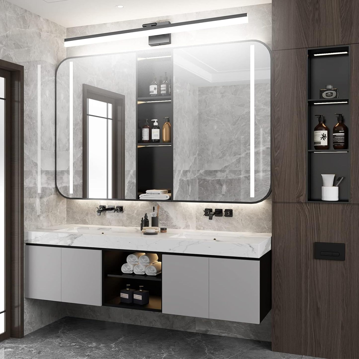 40" Modern LED Matte Black Bathroom Vanity Light 24W Adjustable Black Vanity Lighting Modern LED Bathroom Vanity Light Fixtures Over Mirror (6000K Cool White Light)