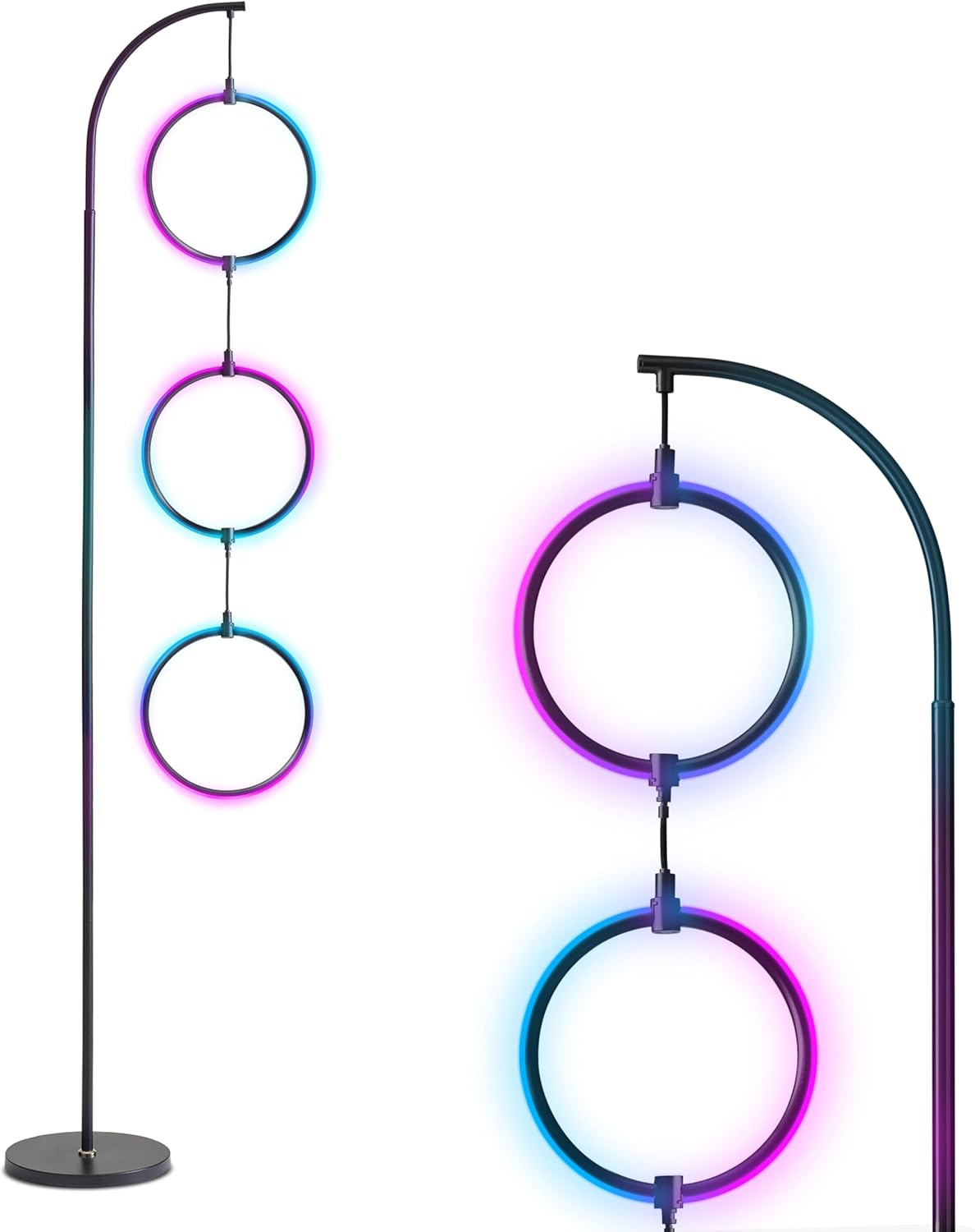 LED Lamp with Stunning RGB Color Gradient and Contemporary 3-Circle Ring-Style Pendant
