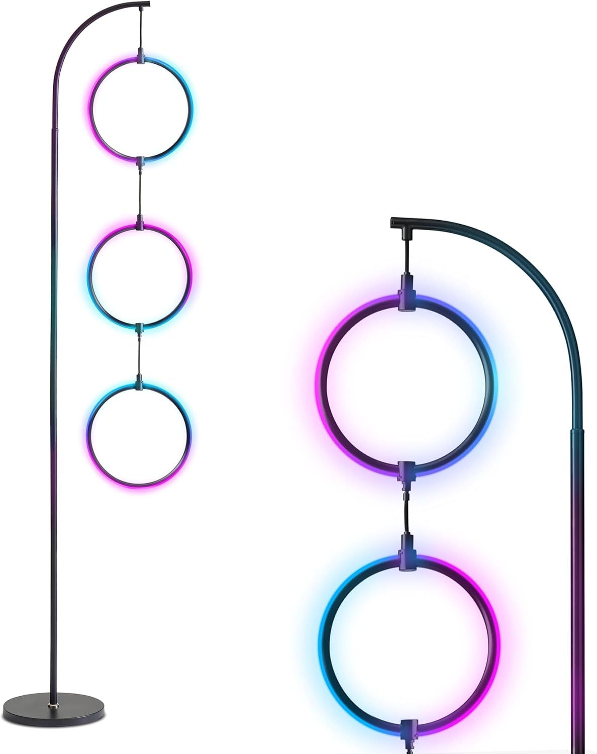 LED Lamp with Stunning RGB Color Gradient and Contemporary 3-Circle Ring-Style Pendant