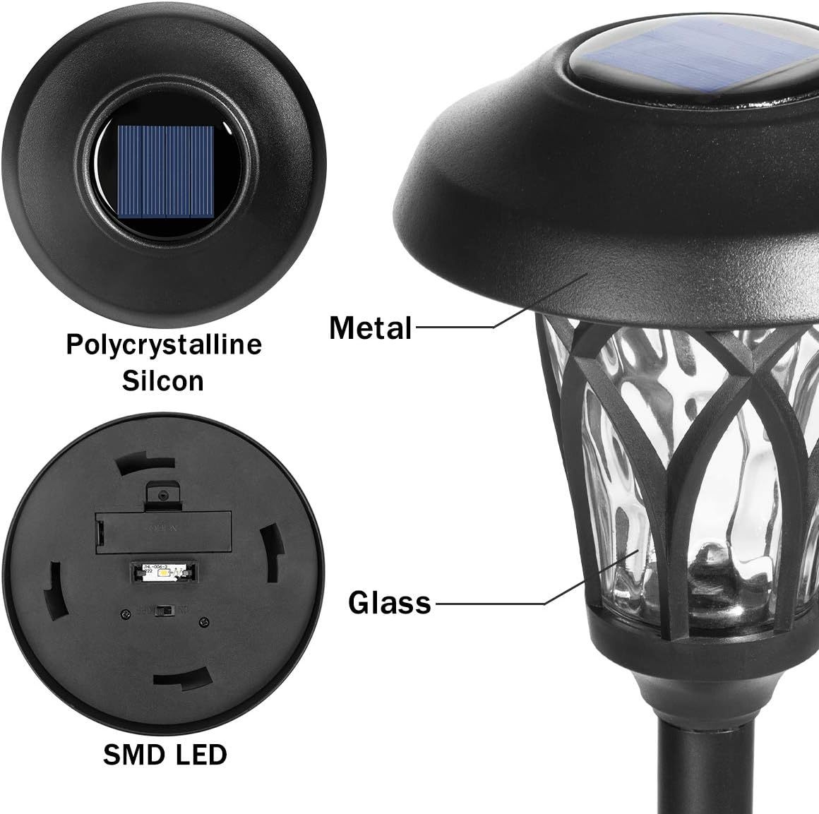 Solar Lights Outdoor 6 Pack, Solar Landscape Lights Warm White, Black Super Bright High Lumen Waterproof Metal Automatic Solar Lights for Yard, Pathway, Garden, Walkway