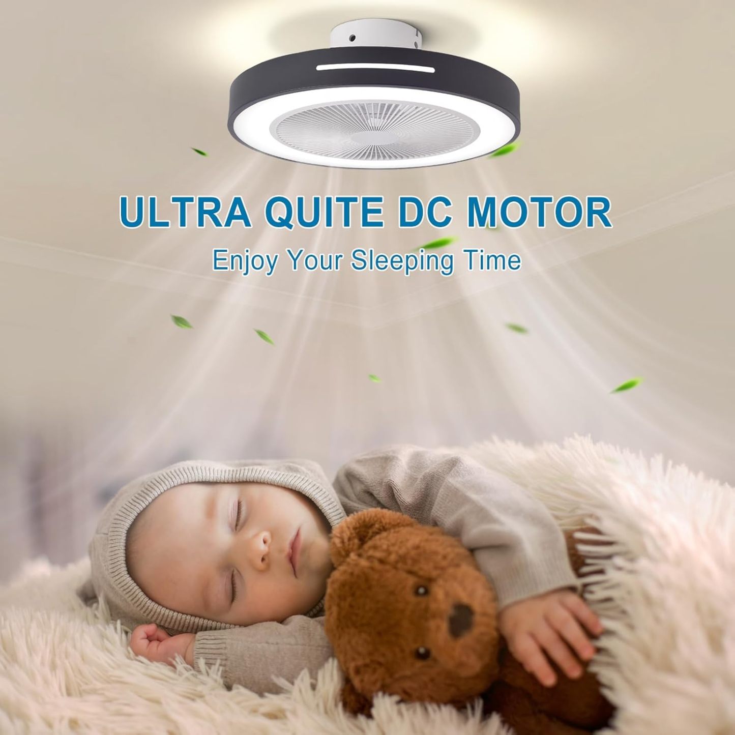 Ceiling Fan Mount for Bedroom: 20 Inch Bladeless Ceiling Fan with Led Light and Remote for Living Room Kitchen Dining Room