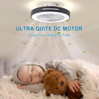 Ceiling Fan Mount for Bedroom: 20 Inch Bladeless Ceiling Fan with Led Light and Remote for Living Room Kitchen Dining Room