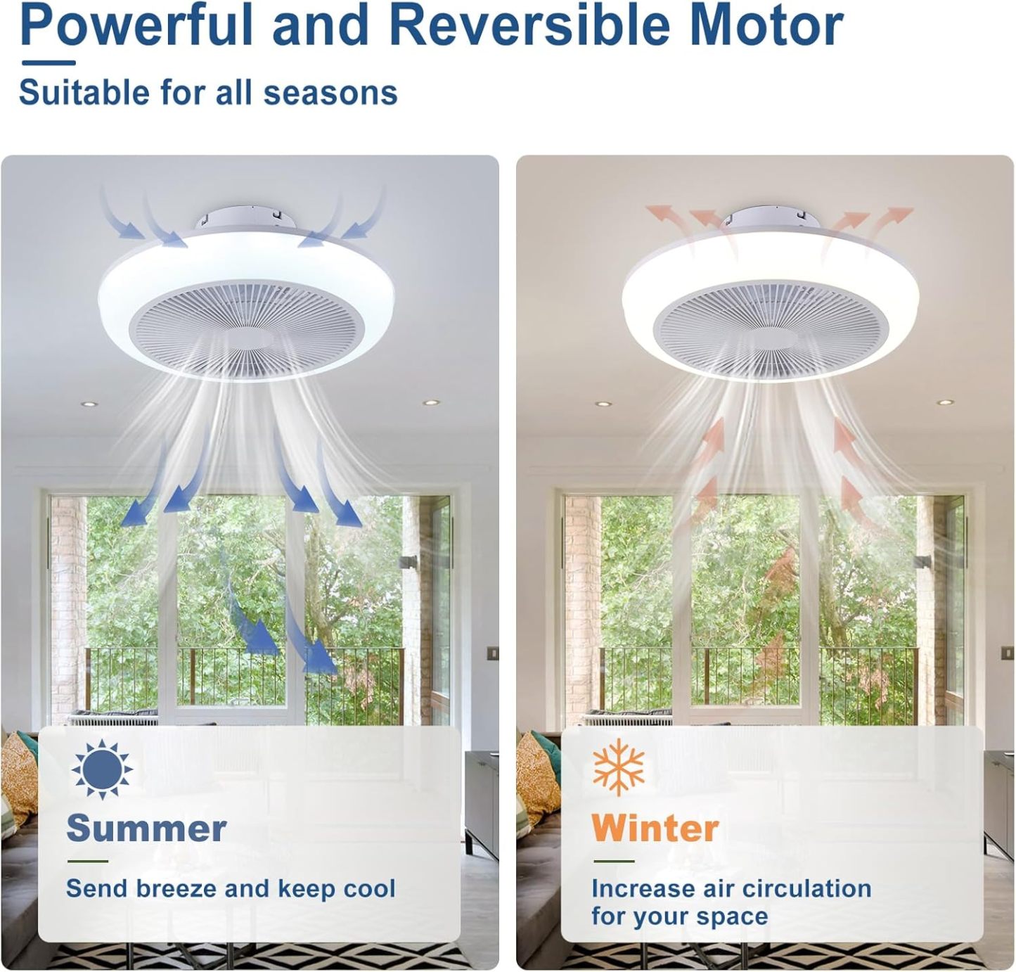 Ceiling Fan Mount for Bedroom: 18 Inch Bladeless Ceiling Fan with RGB Light and Remote for Living Room Kitchen Dining Room