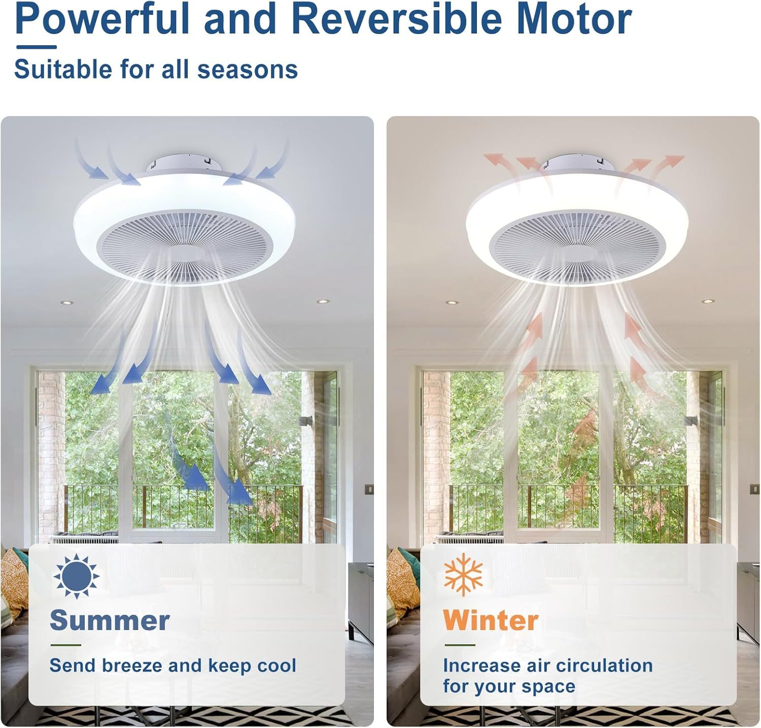 Ceiling Fan Mount for Bedroom: 18 Inch Bladeless Ceiling Fan with RGB Light and Remote for Living Room Kitchen Dining Room