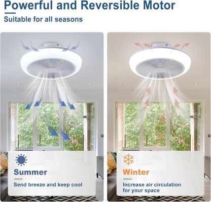 Ceiling Fan Mount for Bedroom: 18 Inch Bladeless Ceiling Fan with RGB Light and Remote for Living Room Kitchen Dining Room