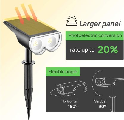 Solar Outdoor Lights, Solar Spot Lights Outdoor Waterproof IP67, Daylight & Warm White Auto On/Off Solar Landscape Spotlights