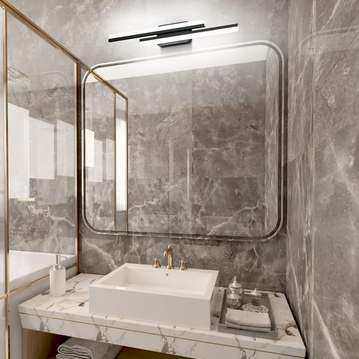 32" Black Bathroom Vanity Lights 36W Frosted Aluminum Modern LED Matte Black Vanity Light for Bathroom Lighting Fixtures White Light 6000K