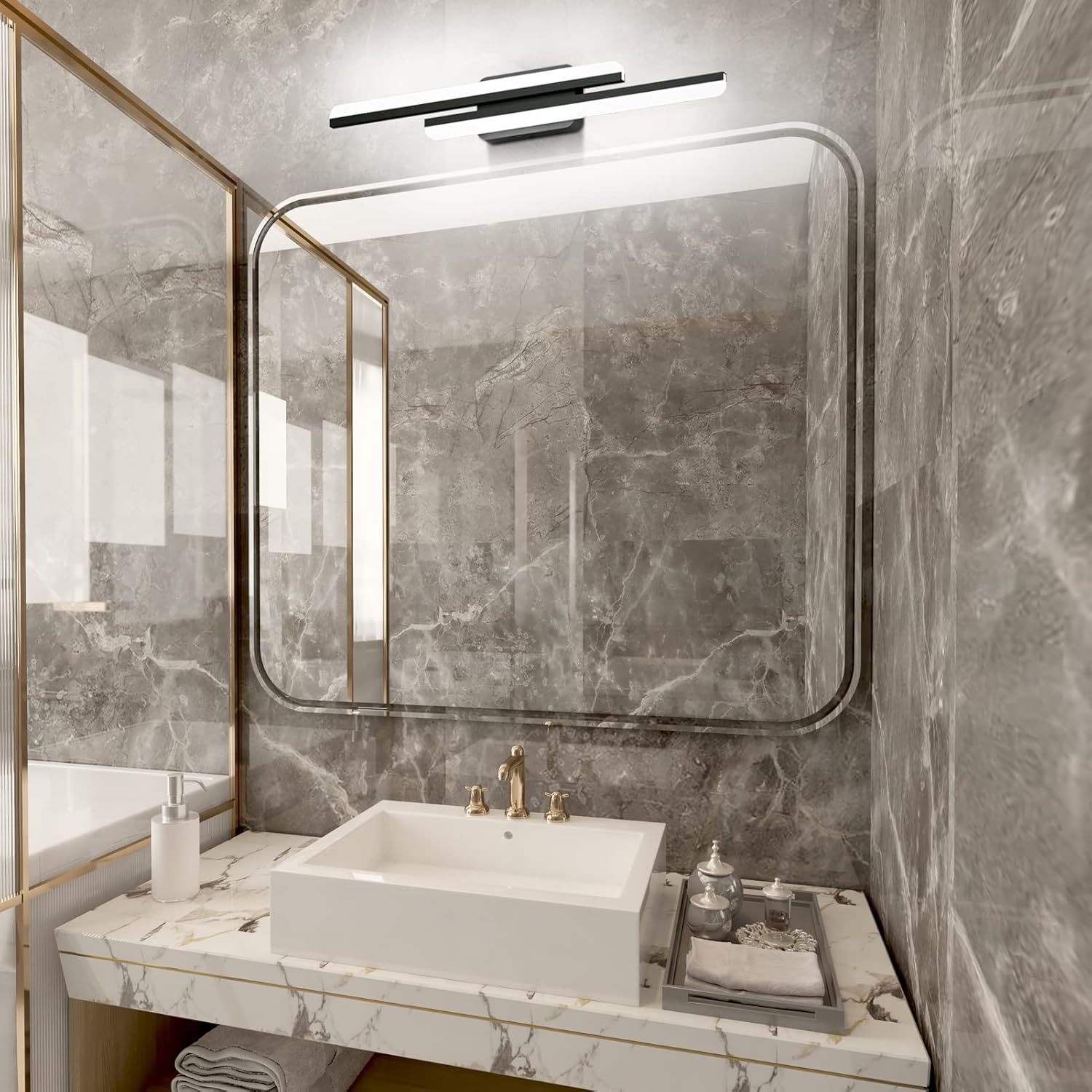 32" Black Bathroom Vanity Lights 36W Frosted Aluminum Modern LED Matte Black Vanity Light for Bathroom Lighting Fixtures White Light 6000K