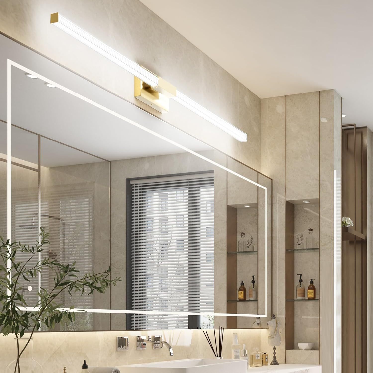 59inch Gold Vanity Light for Bathroom Lighting Bar 42W Gold Bathroom Wall Mounted Lighting Fixtures Over Long Mirror(5500K White Light)