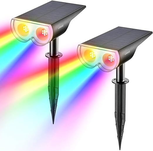 Solar Spot Lights Outdoor Color Changing, IP67 Solar Lights Outdoor Waterproof, Christmas Decorations 2 Pack