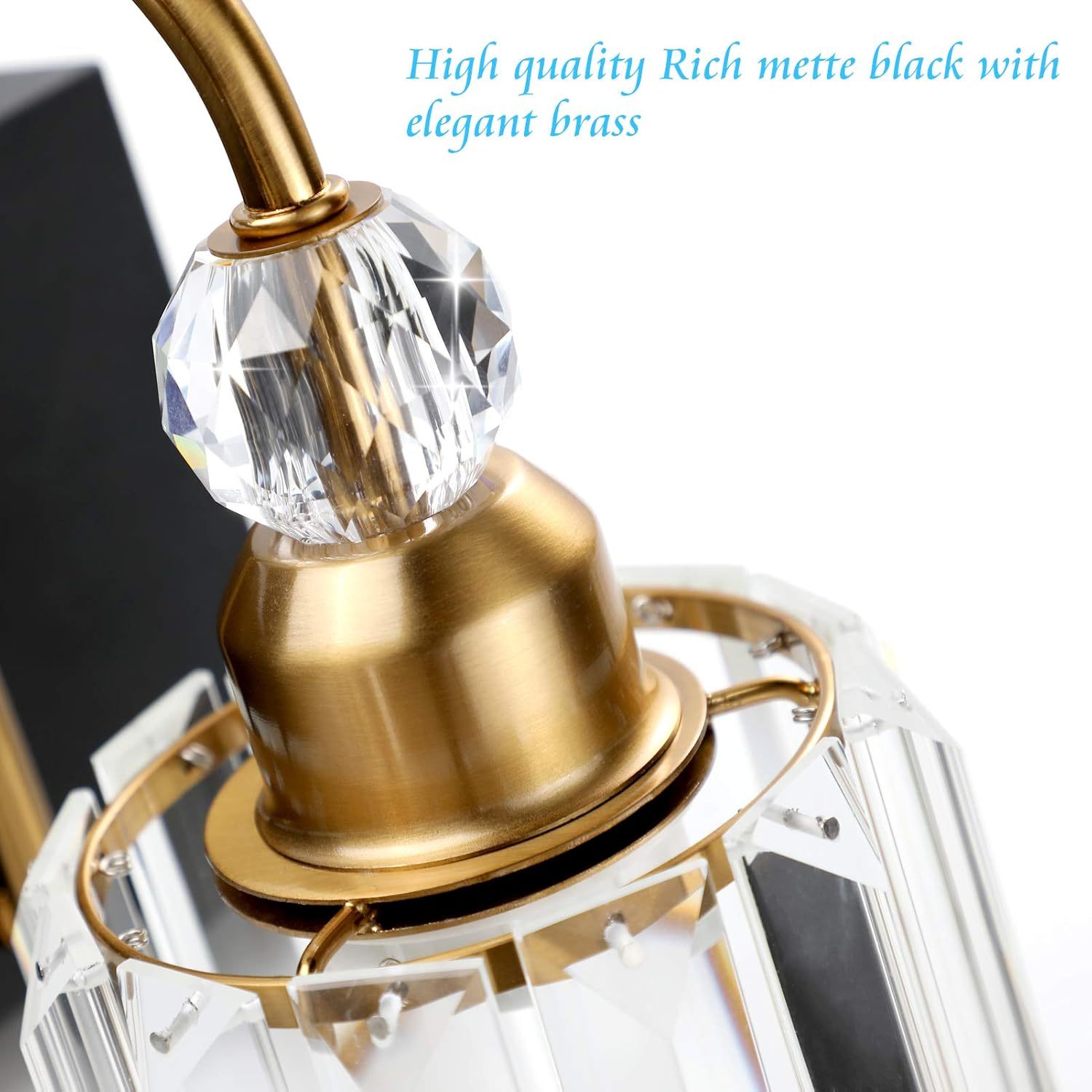 Modern Bathroom Vanity Light Fixture, 3-Lights, Black Metal & Crystal