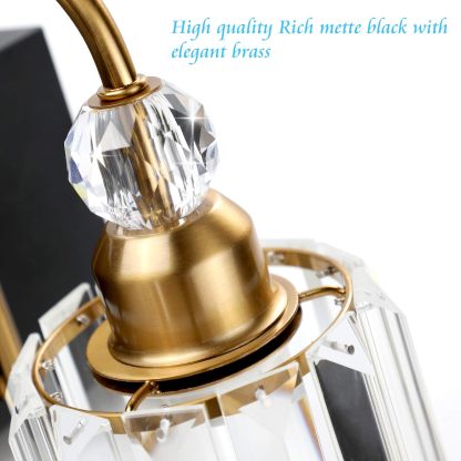 Modern Bathroom Vanity Light Fixture, 3-Lights, Black Metal & Crystal