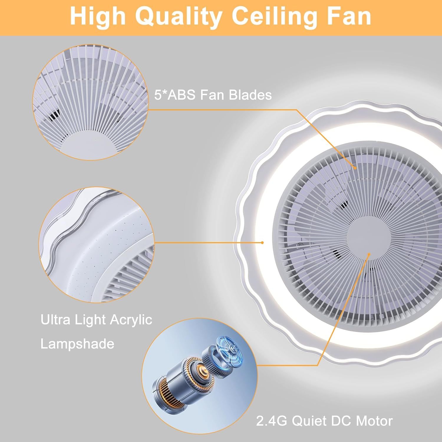 Ceiling Fan Mount for Bedroom: 20 Inch Bladeless Ceiling Fan with Light and Remote for Living Room Kitchen Dining Room