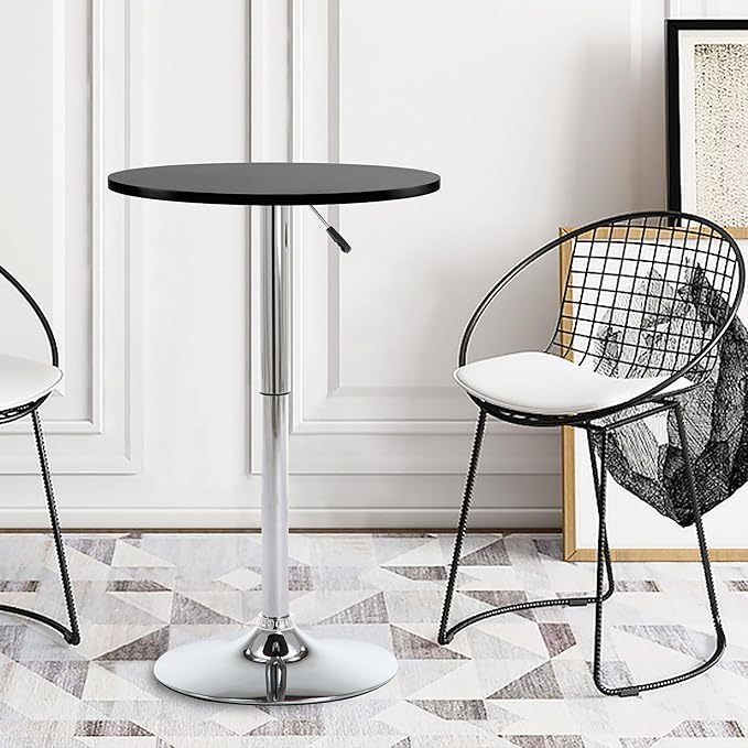 Round Pub Table, Height Adjustable Bar Table 25-35 inches, 360 Swivel Table Top, Black