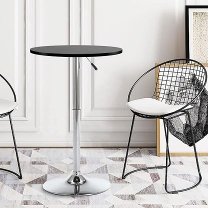 Round Pub Table, Height Adjustable Bar Table 25-35 inches, 360 Swivel Table Top, Black