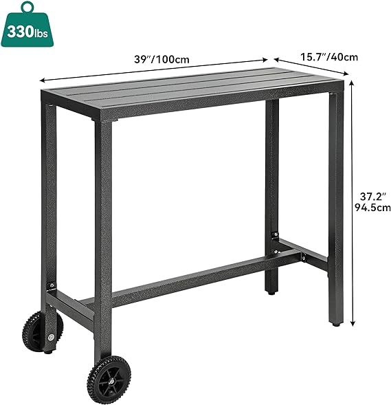 Outdoor Bar Table, 39" Narrow Bar Table, Durable Bar Height Table for Balcony, Patio, Garden, Yard, Poolside, Silver